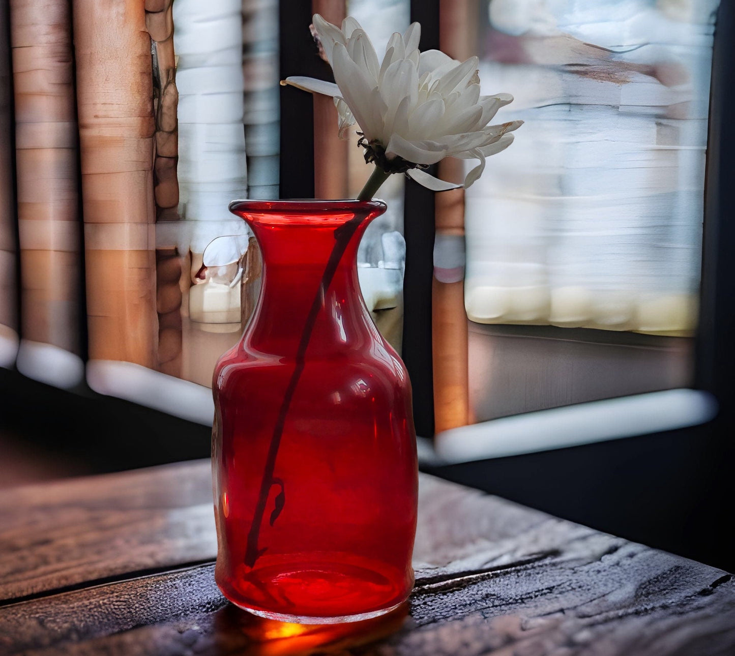 Red glass bud vase , unique gifts for women Christmas gifts for girlfriend, single flower vase, plant mom gift, Red vase for shelf