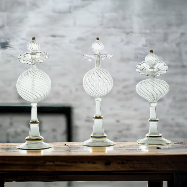 Set of Three Hand Blown Glassware Decorative Bottles - Les Trois Pyramides