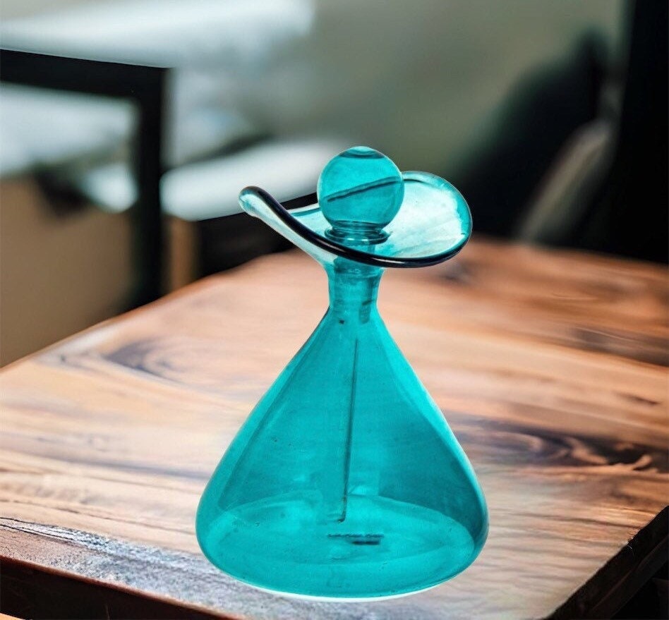 Miniature Bottle - Essential Oil Bottle - Hand Painted Turquoise - Hand Blown Glass - Perfume Bottle - Fragrance Decant - Decorative Bottles - Les Trois Pyramides
