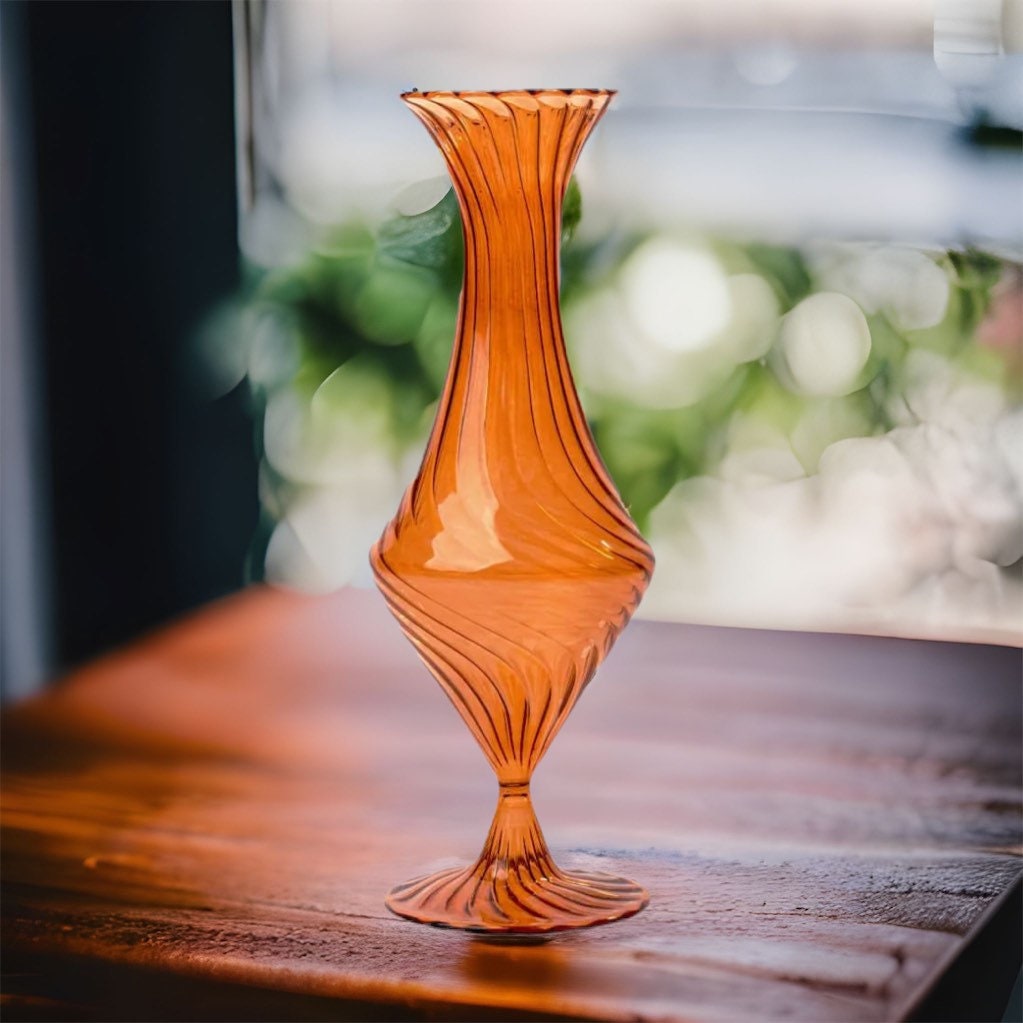 Blown Glass Orange Vase - Les Trois Pyramides
