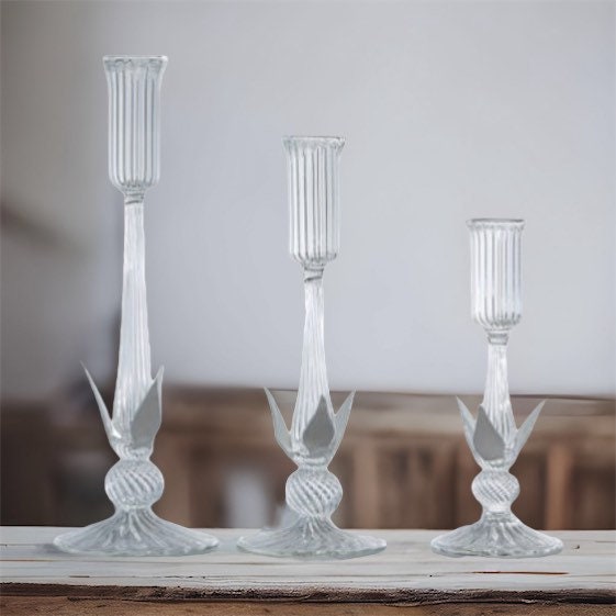 Set of Three Beautiful Vintage unique Candle stick Holder , Handmade Gift  Glass Candle holder , Romantic Candle , candle stick holder