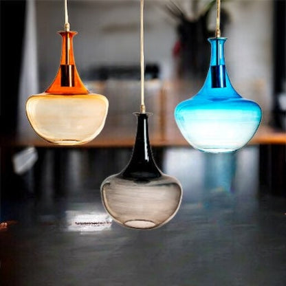 Set of 3 Multicolored Hand Blown Glass Pendant, Outdoor Light Fixture Modern Style - Les Trois Pyramides 