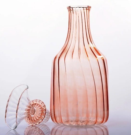 Blown glass decanter - Ribbed glass decanter - decanter glass - Mouth Blown Decanter - Gift for men - Decanter - barware decanter decor