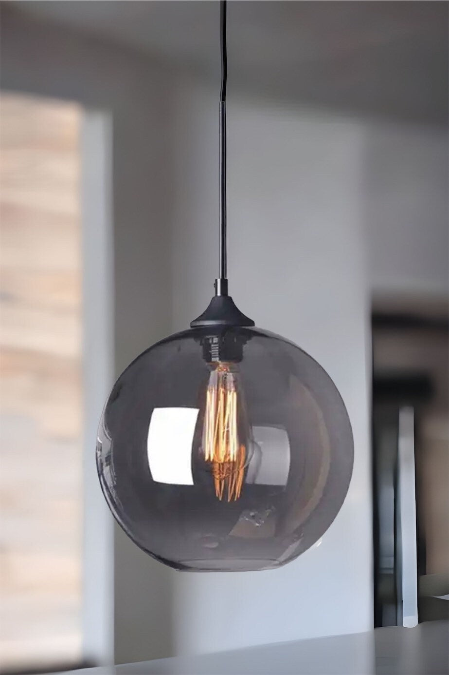 Light Fixture Round with clear shaded Black Glass