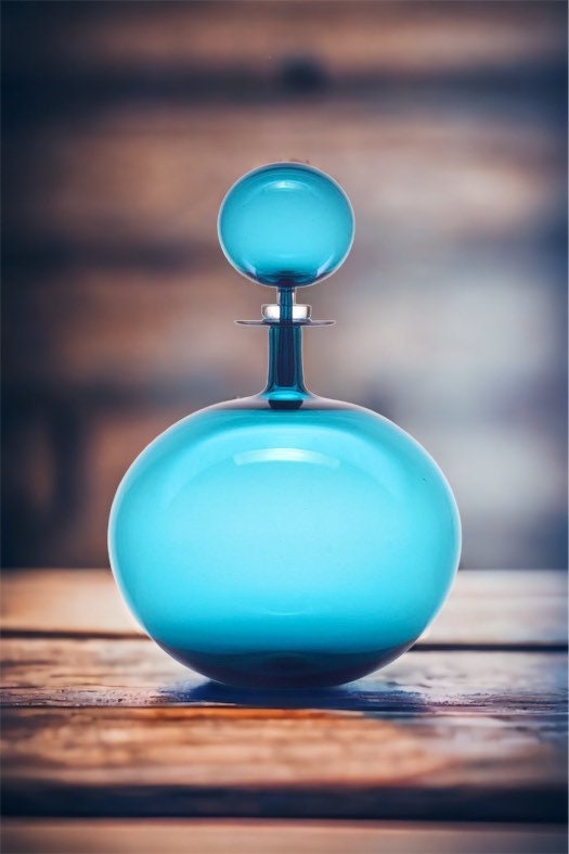 Aqua Turquoise Vintage Classic Decanter Bottle with Stopper - Custom Decanter - Handmade Blown Glass Bottle - Made with Love- Handmade Gift - Les Trois Pyramides