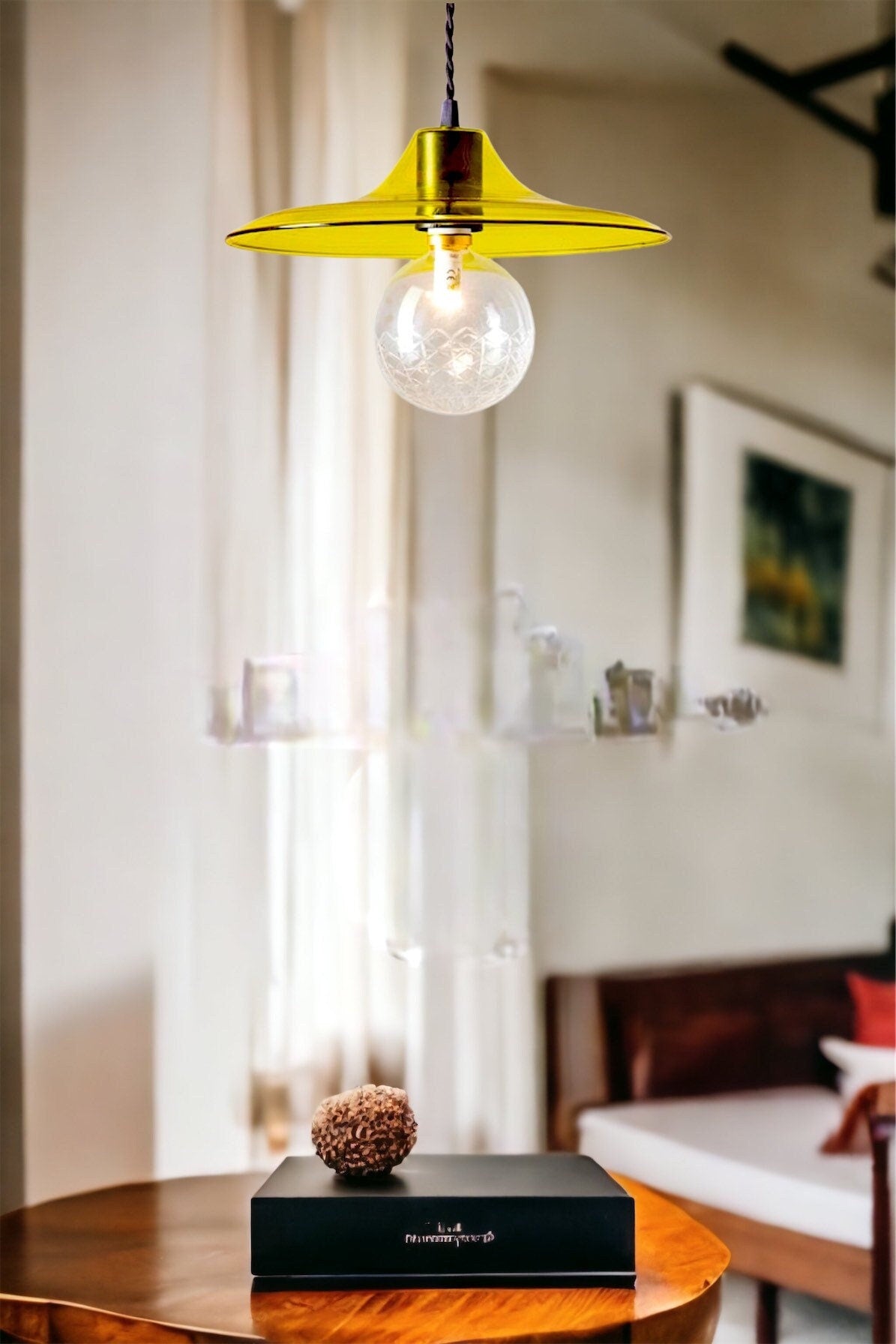 Rounded HANDMADE Deco light fixture , Hanging lamp for Dining room lights , hand blown glass pendant,Modern ceiling lights