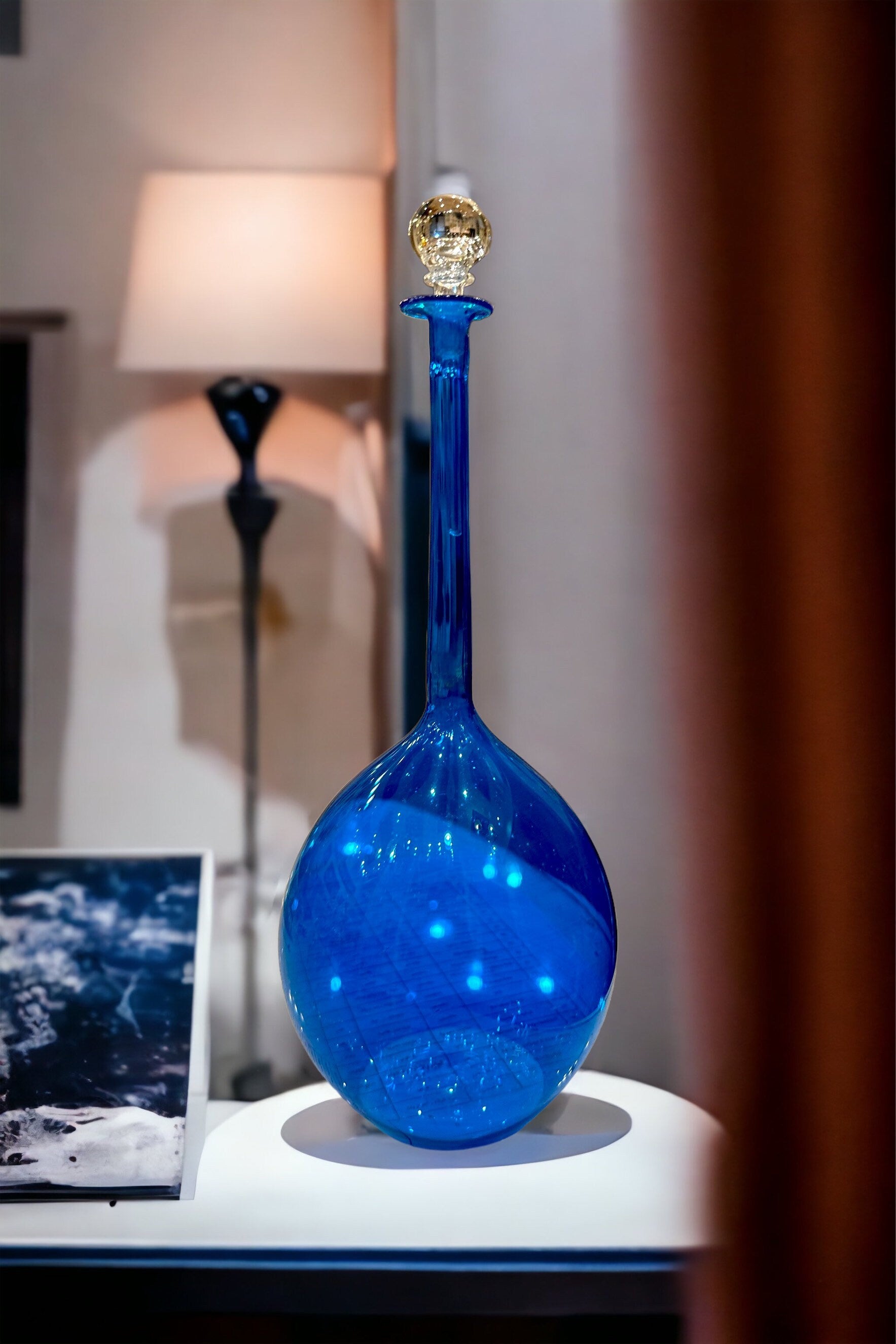 Blue Decanter Bottle With Stopper - Les Trois Pyramides
