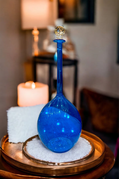 Blue Decanter Bottle With Stopper - Les Trois Pyramides