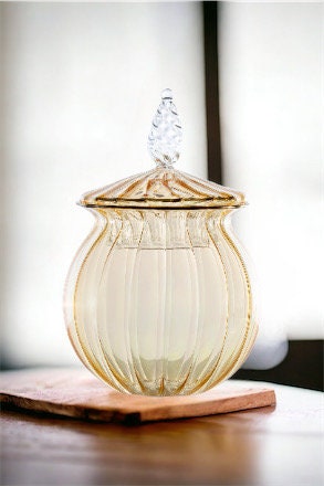 Handmade Blown Glass Jar Embossed with 14 K Gold / Hand Made Decoration for Kitchen - Les Trois Pyramides