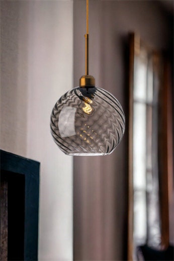 Smokey Gray Glass Pendant Light - Les Trois Pyramides