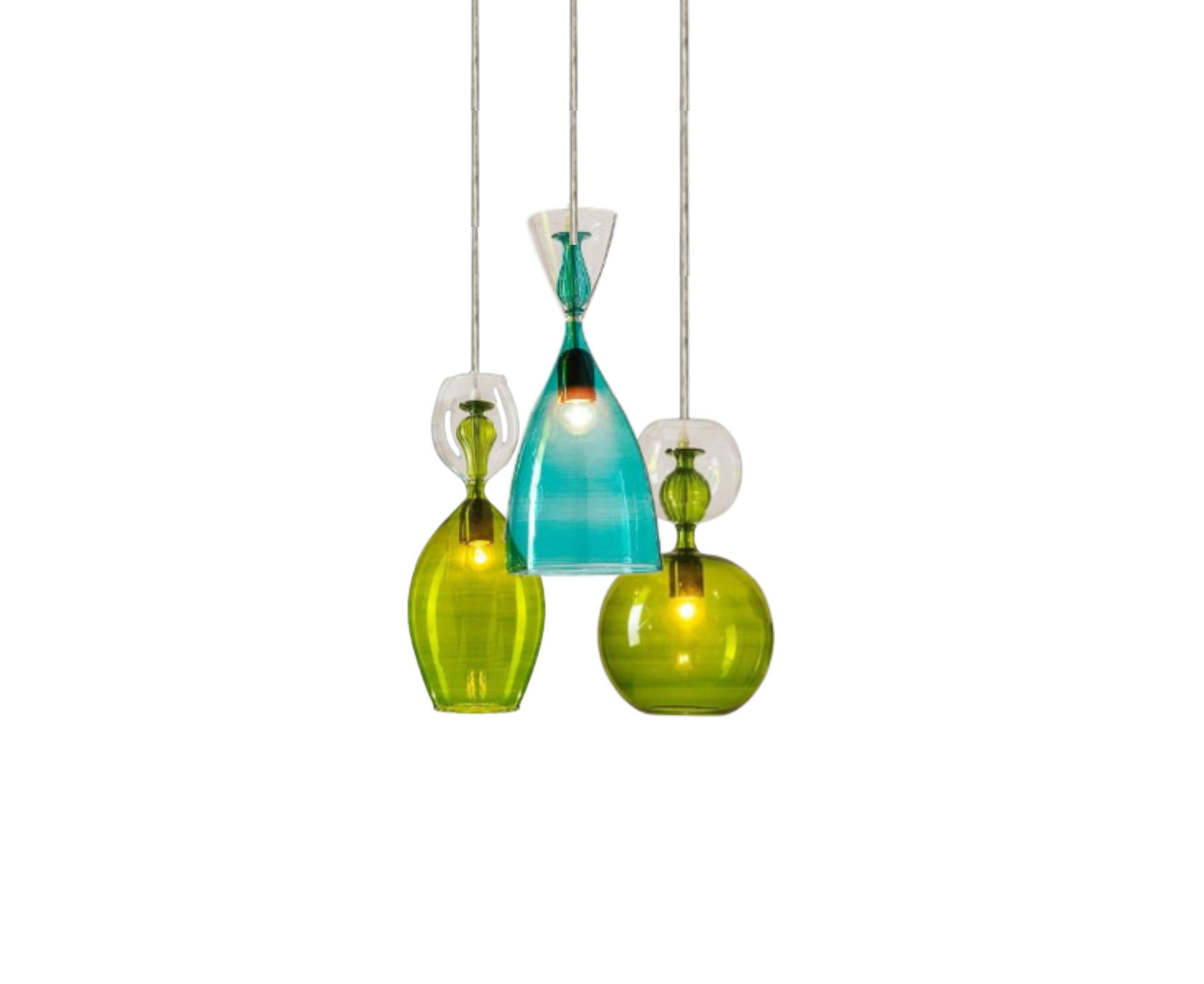 Set of Three Glass pendant lights