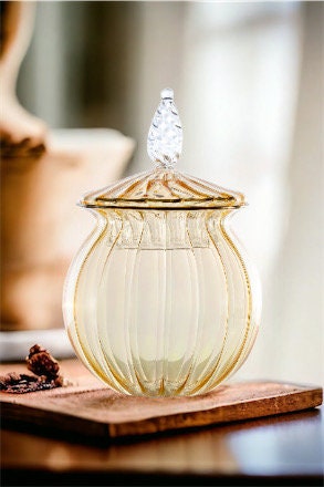 Handmade Blown Glass Jar Embossed with 14 K Gold / Hand Made Decoration for Kitchen - Les Trois Pyramides