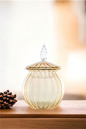 Handmade Blown Glass Jar embossed with 14 K GOLD / Hand made Decoration for Kitchen